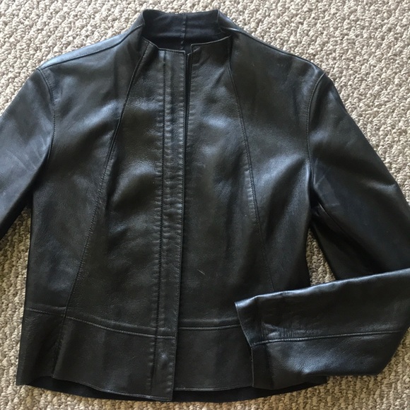 DONNA KARAN 100% LAMBSKIN SOFT BLACK MOTO JACKET - Picture 5 of 5